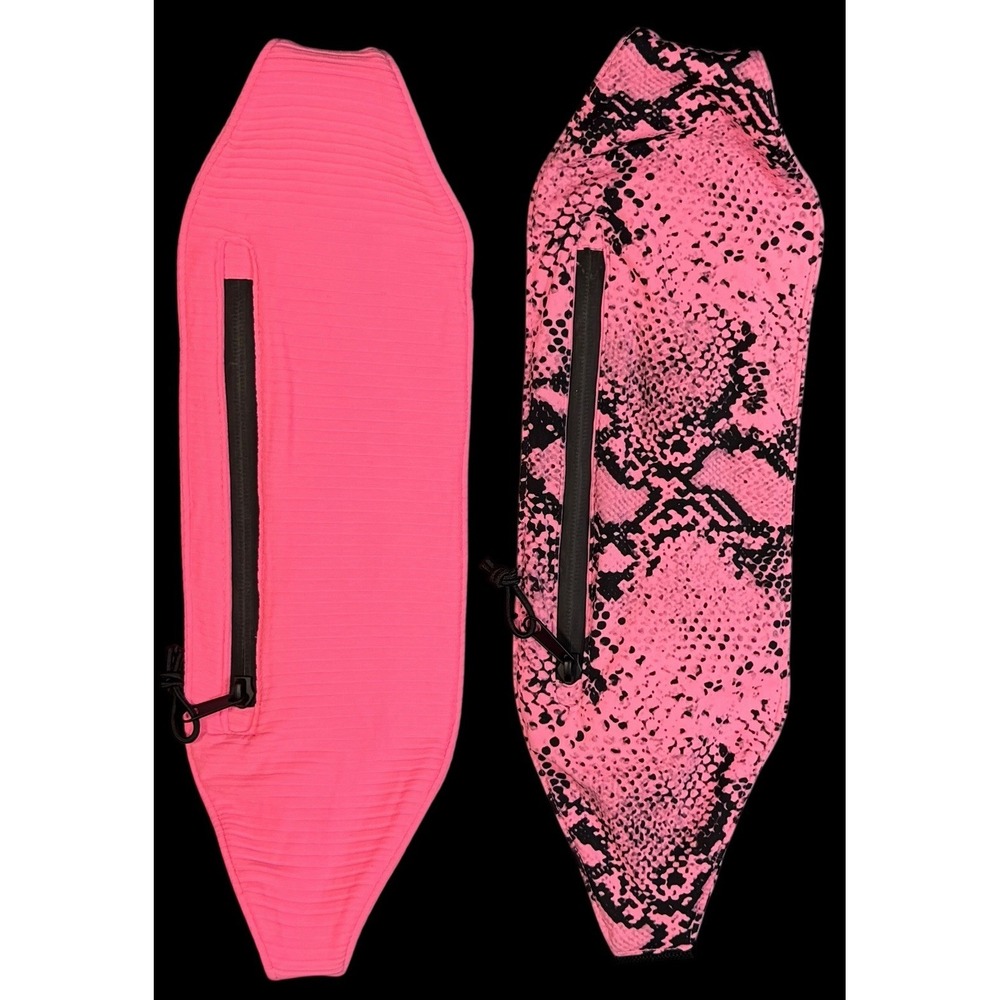 Triangl Athletic Workout Running Fanny Pack Belt Bag Neon Pink Snake Print Set 2